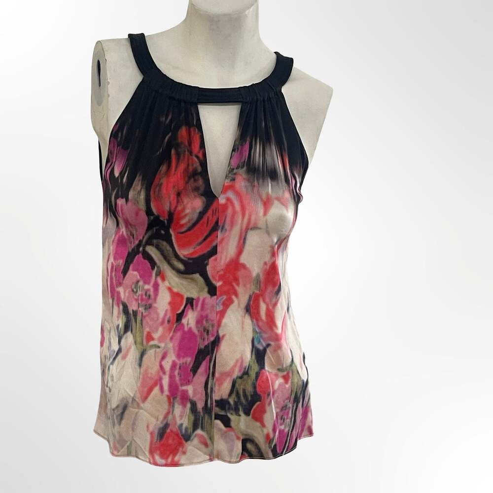 Elie Tahari Women's Floral Print Sleeveless Halter Keyhole Blouse Size XS